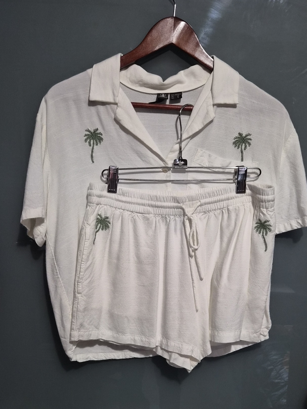 Volcom Cream Button-Up Shirt And Shorts
